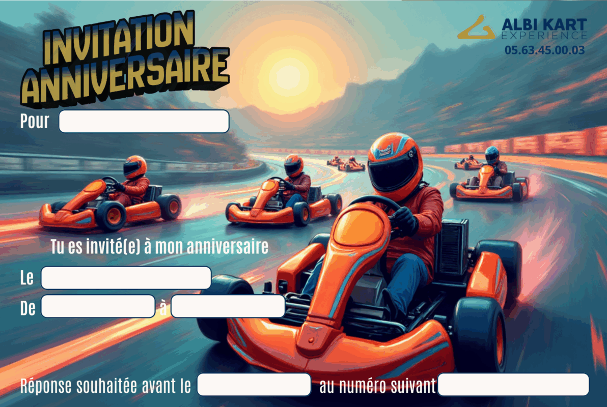 Carte d'invitation pour anniversaire enfant karting albi